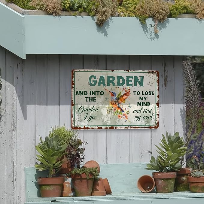 Retro Garden Signs Decorative Outdoor Metal Tin Signs Bundle 4 Pieces What A Wonderful World Gardening Signs 12x8 Inch Garden Art Flower Decor For Yard Porch, Gardening Gifts For Women