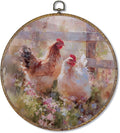 Fewgb Rustic Chicken Round Wall Art Decor Framed, Vintage Farmhouse Country Canvas Wall Art Prints Picture, Farm Cottagecore Hanging Room Decor Artwork for Gallery Bedroom Living Room 10x10