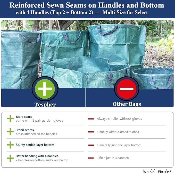 Professional 2-Pack 137 Gallon Lawn Garden Bags Large (D34,H34 inch) Yard Waste Bags with Gardening Gloves, Big Leaf Bag,Yard Debris,Waste Container,Lawn Trash Bin,Grass Clippings,Weeds Bags 4 Handles