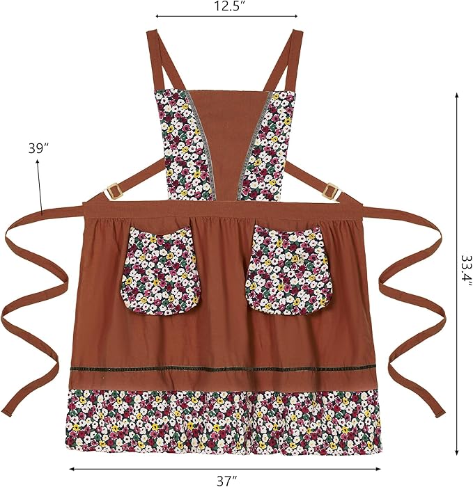 Kitchen Aprons for Women with Pockets Cute Vintage Chef Pinafore Apron for Gardening Cooking Baking Painting