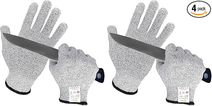Evridwear Cutting Gloves Level 5 Cut Resistant, Food Safe Gloves with Non-Slip Grip for Kitchen, Meat Cutting & Mandoline Use, 2 Pairs (M, Gray+Gray)
