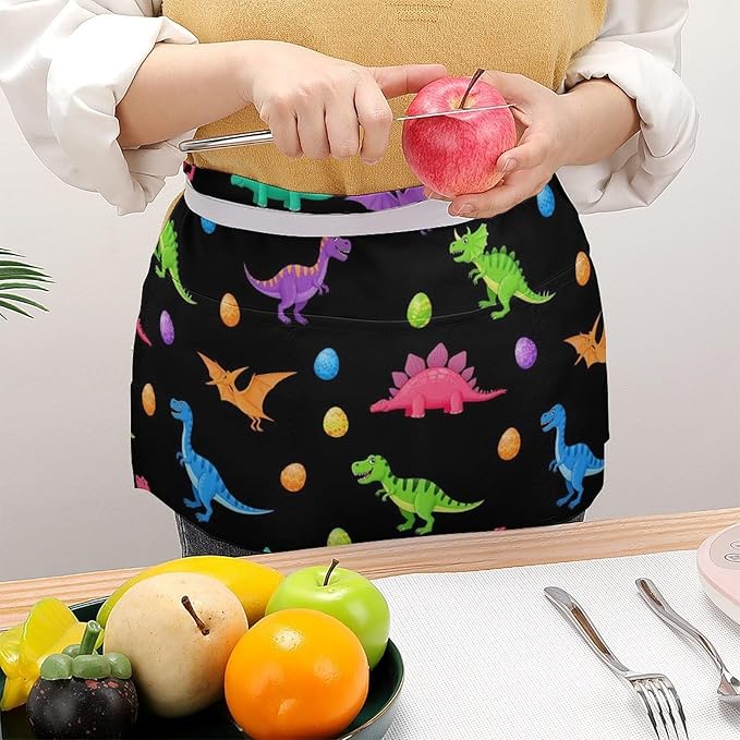 Server Waist Aprons Waitress Unisex Chef Works Half Apron with 3 Pockets