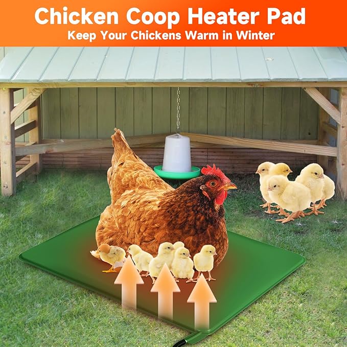 Chicken Heating Pad with Adjustable Digital Thermostat, Electric Chicken Heated Mat with Chew Resistant Cord, Waterproof Outdoor Chicken Coop Heater for Baby Chicks, Brooder Heater Warming Pad, Green