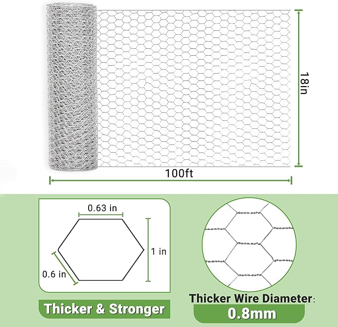 HITTITE Chicken Wire Fencing Mesh, 18 Inch x 100Feet Metal Floral Chicken Wire Fence for Crafts, Hexagonal Galvanized Garden Fence Poultry Netting for Chicken Coop Barrier Rabbit Cage