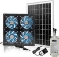 Solar Exhaust Fan for Greenhouse, Solar Chicken Coop Fan with 25W Solar Panel & 4 Pcs High-Speed Brushless DC Ventilation Fans for Shed,Attics,Barns,Dog Houses with 6000mAh Battery