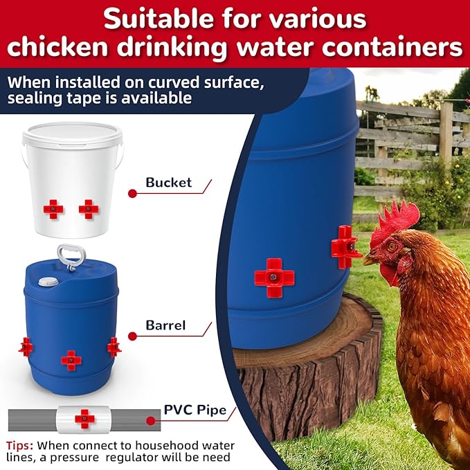 12 Pcs Chicken Waterer Nipples, Horizontal Chicken Waterer Nipples with Drill Bits, Automatic Poultry Nipple Watering for Poultry Coop Ducks, Non Leak