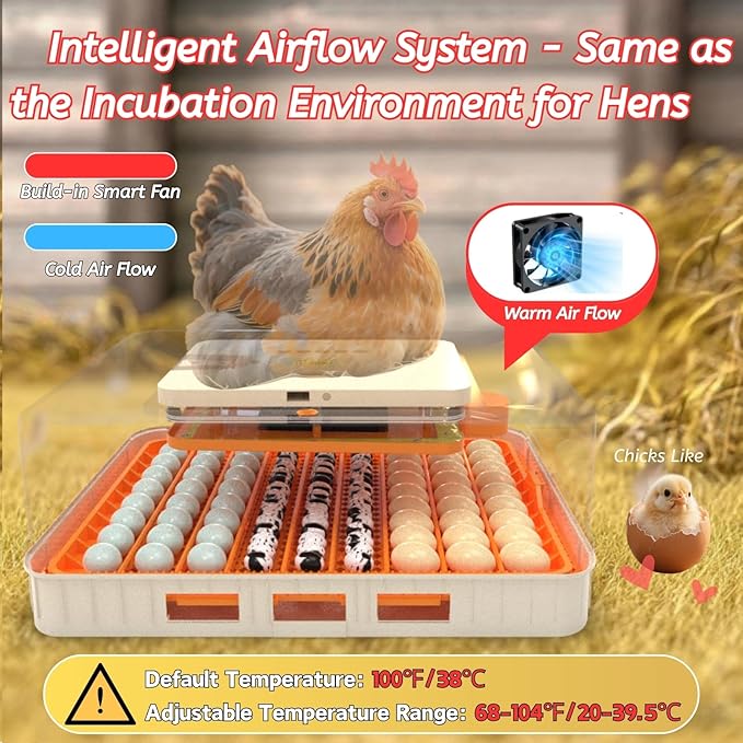 Egg Incubator for Hatching 56-154 Chicken/Quail/Turkey Eggs, 360° View Poultry Incubators with Automatic Egg Turning/Humidity Control&Alarm/Auto Water Adding/Adjustable Tray, for Beginner/Farm/Home