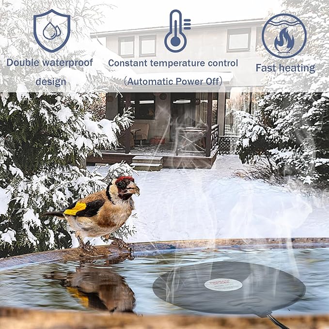 Bird Bath De Icer 60w Deicer 9.45-inch Submergible Utility with Thermostatic Controller in Winter for Chicken Livestock Animals Waterer Farm Trough