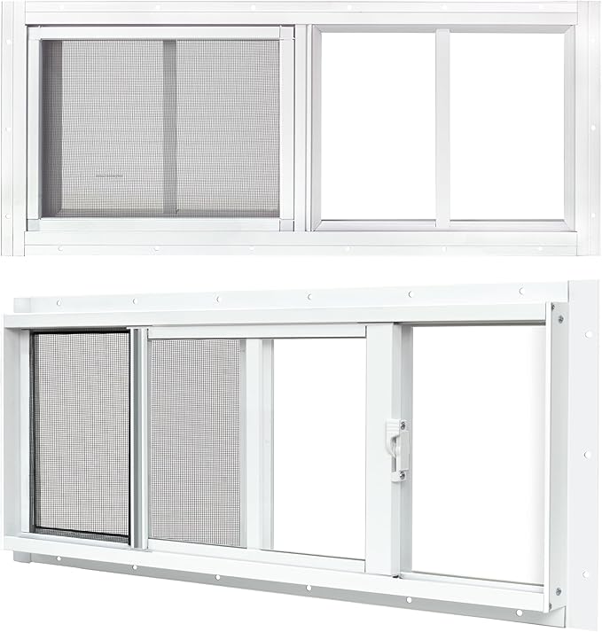 2 Pack Shed Windows, 10"x 23" White Sliding Window Suitable for Chicken Coop, shed, Household, Barn - Transom Window with Tempered Glass and Fiberglass Screen (WH,10''x 23'')