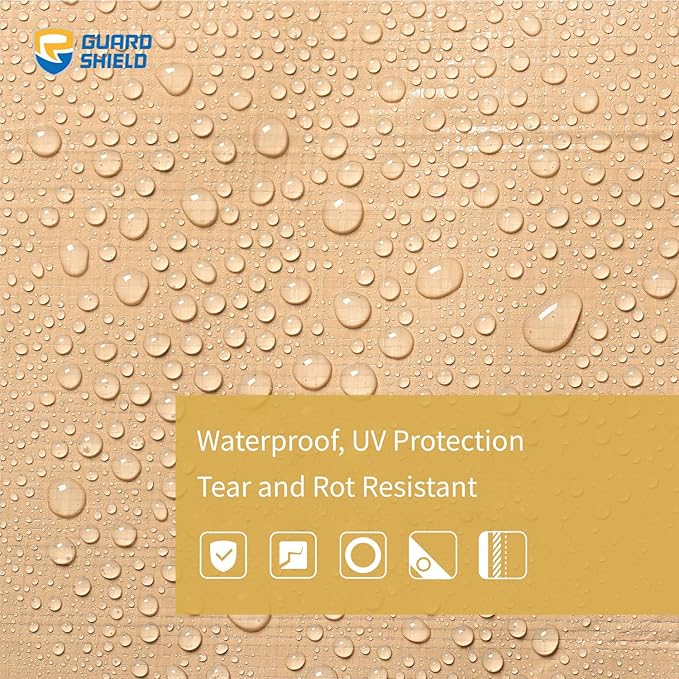GUARD SHIELD Beige Tarps Heavy Duty Plus+ Waterproof 20x30 Feet, 12mil Large Tarp with Reinforced Grommets, Outdoor Cover for Roof, Car, Boat, Truck and Ground Pool
