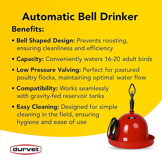 Durvet, Poultry Waterer, Automatic Bell Drinker for Poultry