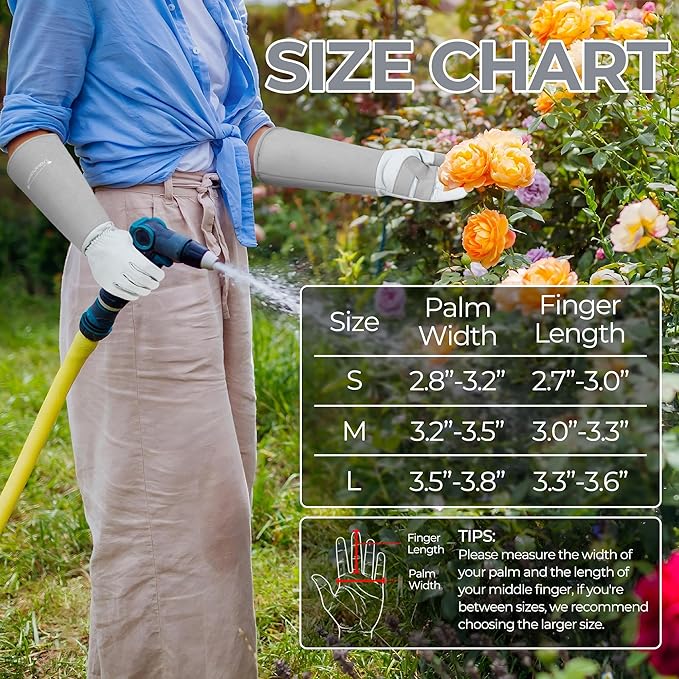 HANDLANDY Long Gardening Gloves for Men & Women, Thorn Proof Rose Pruning Gloves Leather Gauntlets Garden Glove Yard Work Glove (Silver Gray, Medium)
