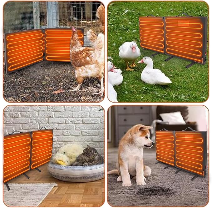 Foldable Chicken Coop Heater, 150W Chicken Coop Heater Coffee Color, Temperature Adjustable Power Failure Prevention with Timer Digital Display Chicken Coop Warmer for Outdoor (L)