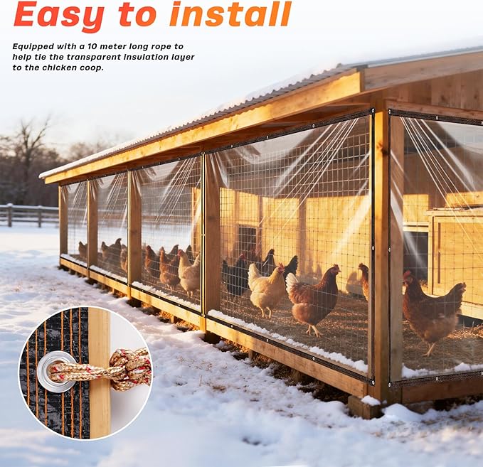 7 x 13 FT Chicken Coop Cover for Winter, Waterproof Chicken Run Tarp with Rope, Anti-Tear Chicken Coop Insulation Windproof Winterizing Cover for Porch Patio Poultry Cage