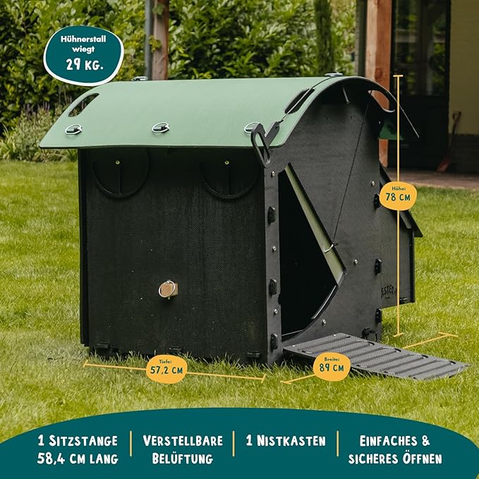 Nestera Plastic Chicken Coop - 25yr Lifespan, Small, Ground, Suitable for 3 Chickens or 5 Bantams, Easy to Clean, Maintenance Free, Ideal Temperature, Predator Proof