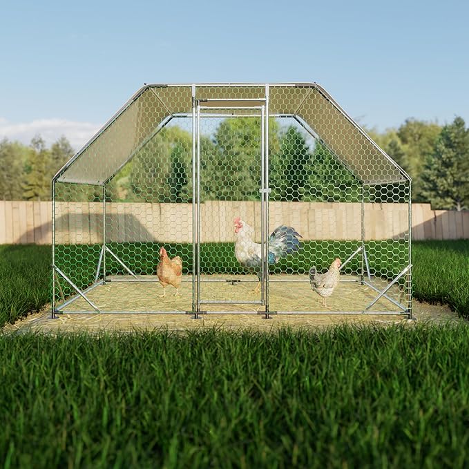 Large Metal Chicken Coop with Waterproof Cover, Walk-in Chicken Cage for 6/10 Chickens, Rabbits, Ducks, Outdoor Pen