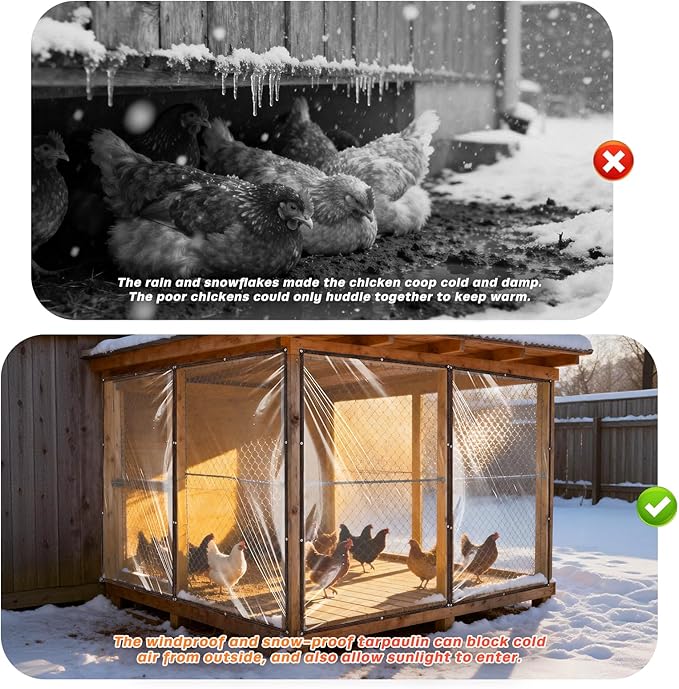 7 x 10 FT Chicken Coop Cover for Winter, Waterproof Chicken Run Tarp with Rope, Anti-Tear Chicken Coop Insulation Windproof Winterizing Cover for Porch Patio Poultry Cage