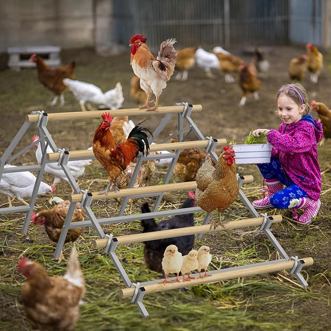 Chicken Perch Roosting Bars, Chicken Perch for Coop, Roosting Bars for Chickens Coop, Chicken Perch Ladder, DIY with Your Own Wooden Boards, Silver