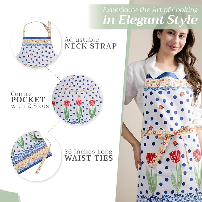 Maison d' Hermine 100% Cotton Apron for women with Pocket Kitchen Chef Apron for Men Cooking Easter Decorations