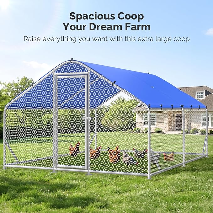 Sino Luban Large Metal Chicken Coop Run for 20 Chickens/Ducks, Chicken Runs for Yard with Waterproof Cover, Chicken Enclosure Pen Outdoor, Walk-in Poultry Cage (Upgrade Corner Support Brace)