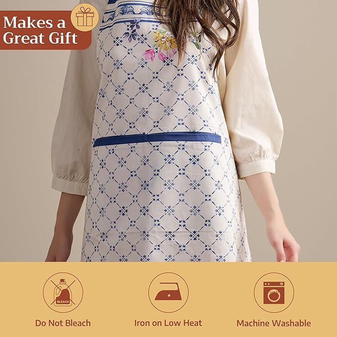 Maison d' Hermine 100% Cotton Apron for women with Pocket Kitchen Chef Apron for Men Cooking Easter Decorations