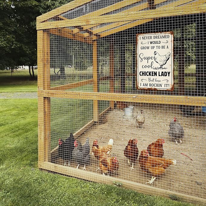 Vintage Metal Chicken Lady Sign - 8x12 Inch Wall Decor for Farmhouse & Chicken Coop