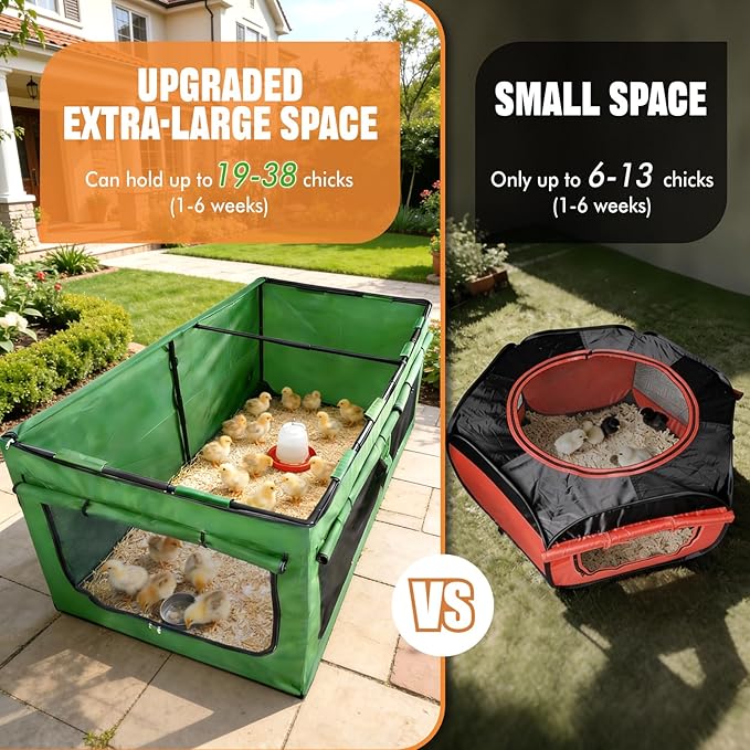 Brooder Box for Chicks, Chicken Run Large Chick Starter Kit Portable Brooding Pen with Breathable Mesh & Waterproof Pad Outdoor Indoor Small Animal Enclosures for Chicken Duck Quail (Large)