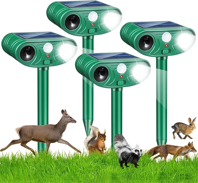 2026 Sonic Fortress Pro Deer Repellent Devices, Racoon Repellent Outdoor Squirrel Fortress Pro IP65 Animal Repeller Cat Deterrent with Motion Sensor&Flash Light to Scare Dog Out of Garden Yard(4Pack)