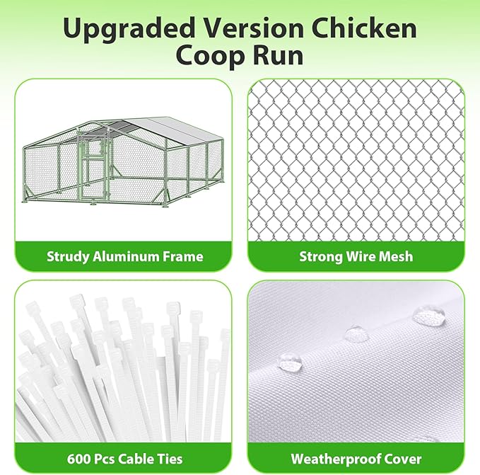 20x10FT Large Metal Chicken Coop, Functional Split Door Chicken Coop Run with Cover & Hardware Cloth,Heavy Duty Chicken Pen with Aluminum Frame, Easy Setup Animal Run for Hen, Duck, Goat