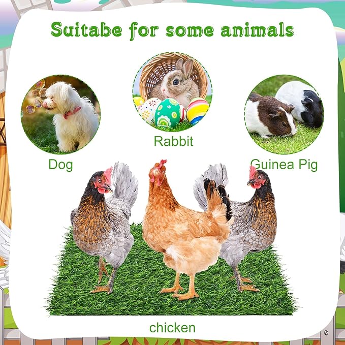 Zhengmy 12 Pcs Chickens Nesting Pads Set Nest Box Bedding Washable Nesting Pads for Chicken Coop, Artificial Grass Rug Carpet Synthetic Turf Mat, 12 x 12 x 1.2 Inches(Green)