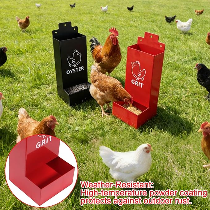 2 Pack Chicken Oyster Shell Feeder and Grit Feeder,1mm Thickness Metal Chicken Feeders for Hens and Chicks Wall Mounted, No Waste, Heavy Duty Poultry Supplies for Backyard Chickens, Ducks, Geese