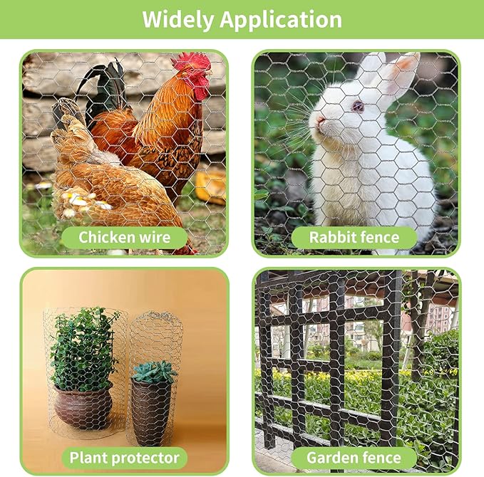 Chicken Wire Fencing 16.9 Inch x 49.2 Ft, Metal Chicken Wire Fencing Mesh for Crafts, 0.6 Inch Hexagonal Galvanized Netting for Poultry Rabbit Coop