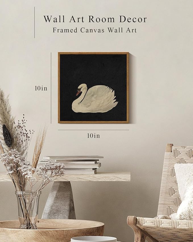 InSimSea Framed Canvas Wall Art Swan Art Framed Wall Decorations, Grace Swan Painting Pictures Rustic Bathroom Wall Decor, Farmhouse Wall Decor for Living Room, Bedroom, Office Decor 10X10in