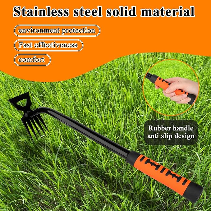 Weed Puller Tool, New Durable Garden Hand Weed Tool with Rubber Handle, Enhanced Weed Remover Tool, 5 Teeth Manganese Steel Forged Hand Weeder for Vegetable Gardening, Backyard, Farm, Planting
