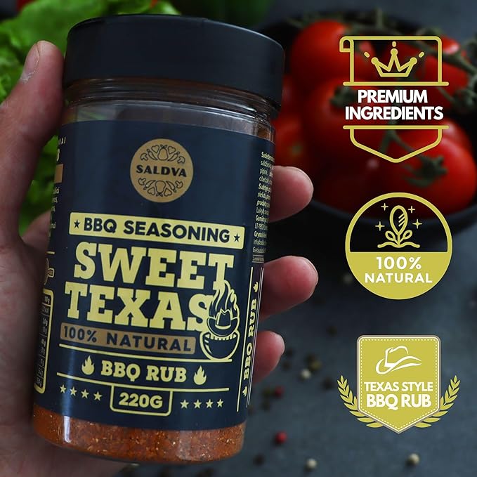 Sweet Texas BBQ Rub - 100% Natural Seasoning - Delightful Sweet Seasoning with Authentic Texas Kick for Amazing BBQ and Grill Dishes- Large Jar (220g)
