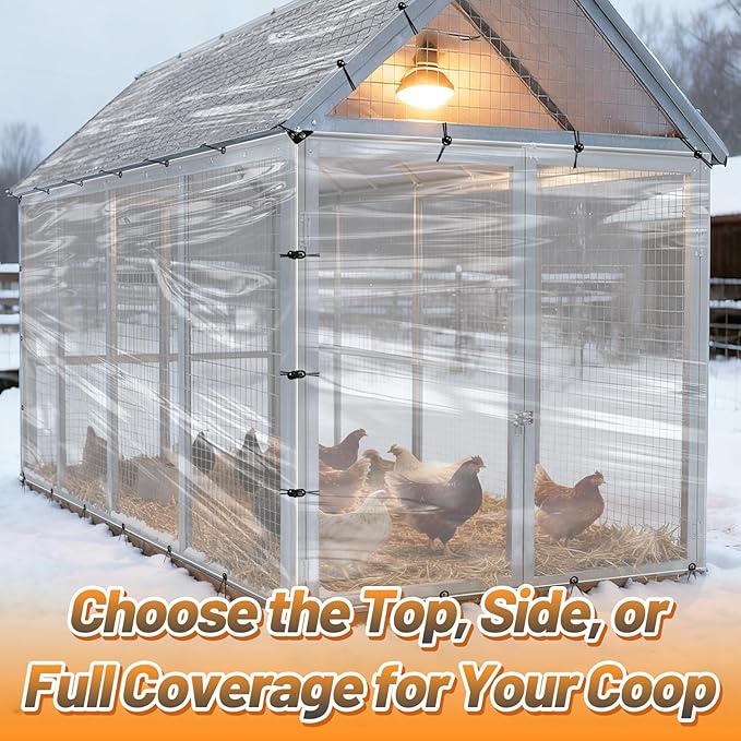 2pcs 6.6x10ft Chicken Coop Covers Accessories for Winter - Easy to Install Waterproof Chicken Run Tarp with Elastic Cords & Ropes