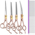 TOPGOOSE 7.5‘’ Professional Dog Grooming Scissors Set 440C Stainless Steel Straight Thinning Curved Chunker Shears 4PCS Set for Pet Grooming Services Dogs and Cats (Rose Gold, Set)