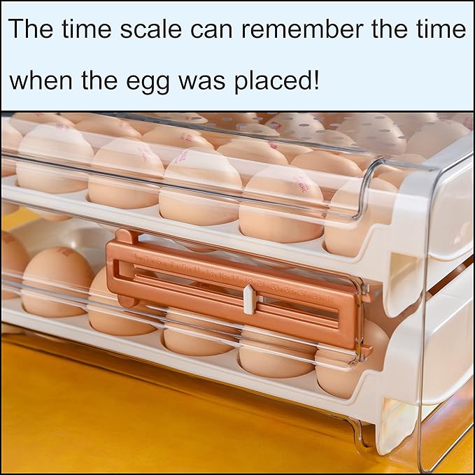 Sooyee 40 Capacity Egg Container for Refrigerator, Household Egg Holder for Fridge, Transparent 2 Drawers Chicken Egg Storage Container,White