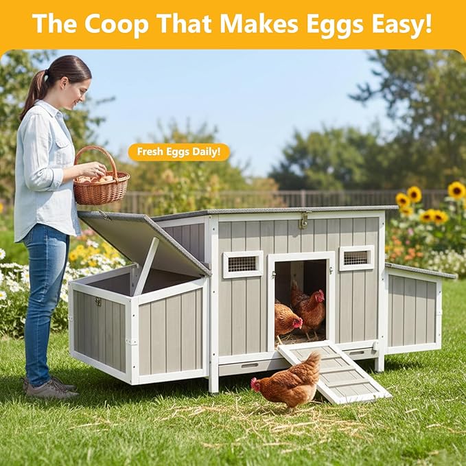 Chicken Coop for 1-3 Chickens, Wooden Hen House with 4 Nesting Boxes, Openable Waterproof Roof & Pull-Out Tray, Outdoor Poultry Cage Rabbit Hutch Duck House with Window