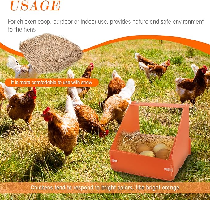 Touri 3 Pack Durable Chicken Nesting Boxes for Laying Eggs for Hens Ducks and Poultry, Orange