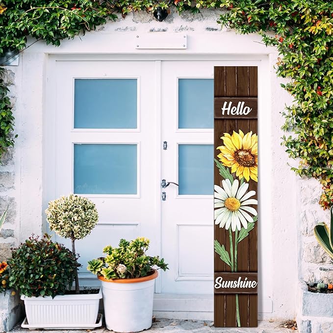 47" Large Spring Porch Sign Sunflower Daisy Welcome Sign Wooden Tall Spring Porch Decor Leaner Rustic Farmhouse Front Door Decor for Holiday Outdoor Home Yard Entryway Gift