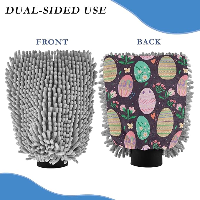Washing Mitts Car Wash Pastel Colorful Easter Eggs Floral Auto Car Washing Sponges & Mitts Soft Scratch Free Absorbent Microfiber Chenille, Large x 2 Pack