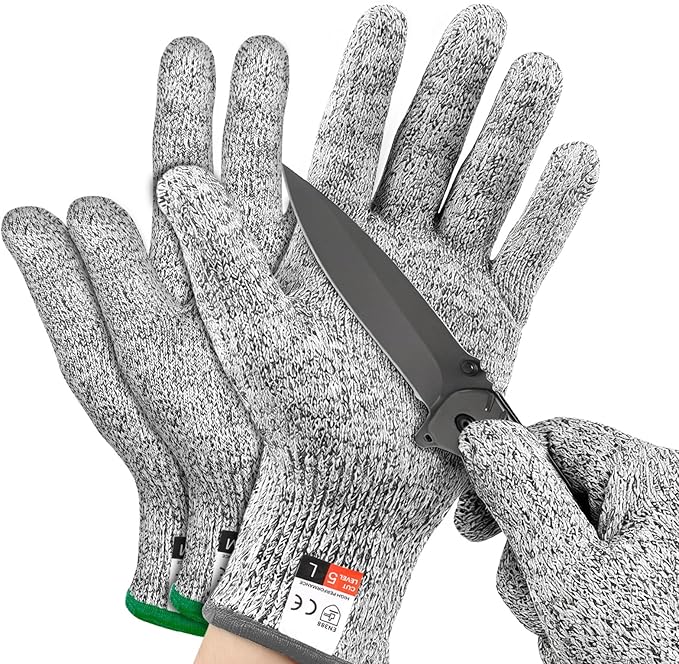 2 Pairs Cut Resistant Gloves Level 5 Protection, Food Grade Cut Proof Gloves, Safety Anti Cutting Glove