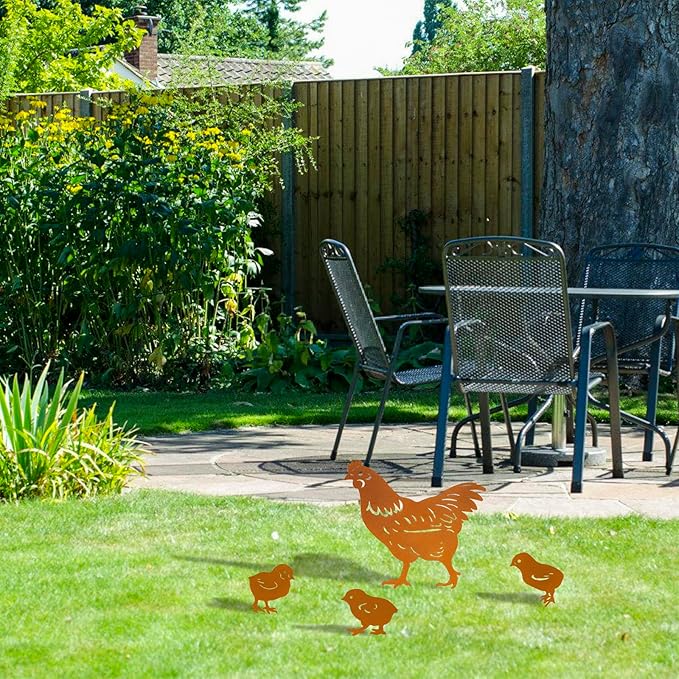 TT & MM Chicken Gifts for Women/Men,Chicken Metal Decorative 4 Pcs Garden Stakes,Hen/Chicks Silhouette Statues for Yard Art,Backyard,Patio,Lawn Ornaments,Outdoor Decor