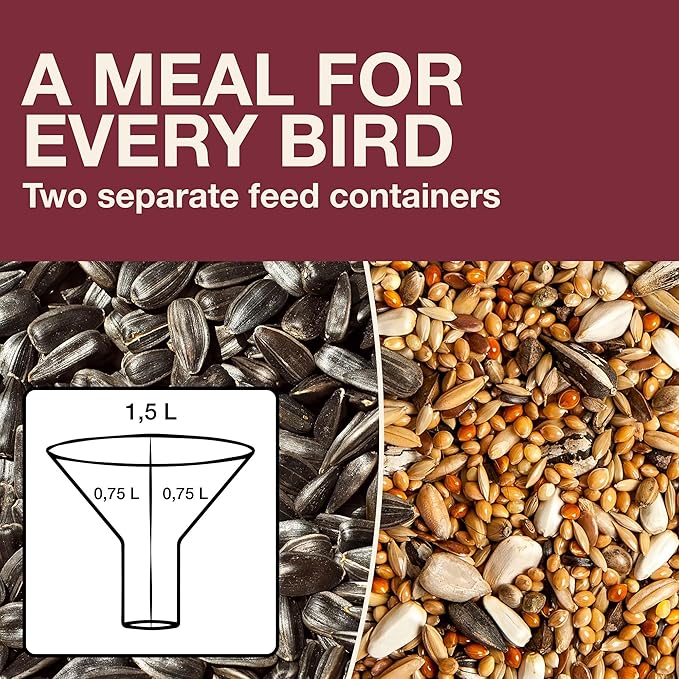 SWISSINNO Bird Feeders - No Mess Hanging Bird Feeder for Outdoors - Smart Birds Davos Spill Proof Wild Cardinal & Small Bird Feeder with Integrated Seed Catcher Tray - Dual Chamber - Burgundy