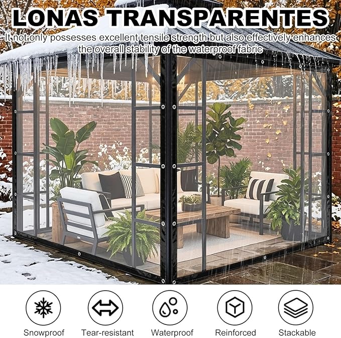 Clear Tarps Heavy Duty Waterproof with Grommets, Lonas Transparentes para Patio, Tear-Resistant PVC Outdoor Porch Enclosure for Patio Porch Chicken Coops Cover(9.84x29.52ft)
