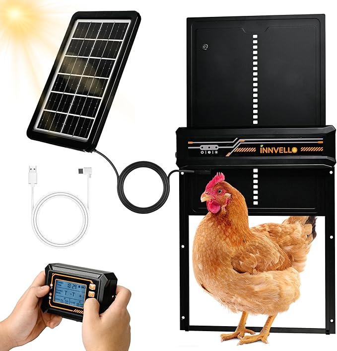 Automatic Chicken Coop Door, Solar Powered with Remote Control, Timer & Light Sensor, Anti-Pinch Safety for Chicken Run & Duck Coop
