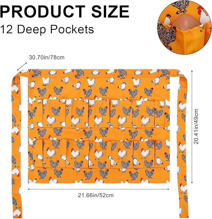 Egg Collecting Apron, 12 Pouches Chicken Egg Apron, Farmhouse Aprons for Chicken, Duck, Goose, Poultry Collection