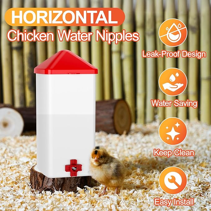 Horizontal Chicken Waterer Nipples, Automatic Poultry Watering System with Drill Bit, Leak-Proof & Side Mount Drinker Feeders for Chickens (Pack of 20)