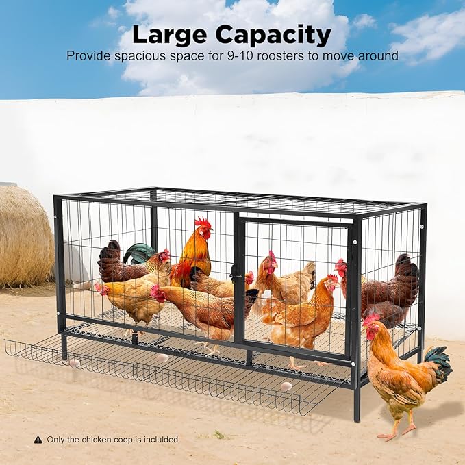 Chicken Coop Iron Large Durable Chicken Enclosure with Automatic Egg Collection, Top & Side Opening Doors,Portable Chicken Cage Pens for Rabbits Pigeons(47.24 * 22.83 * 24.41in)